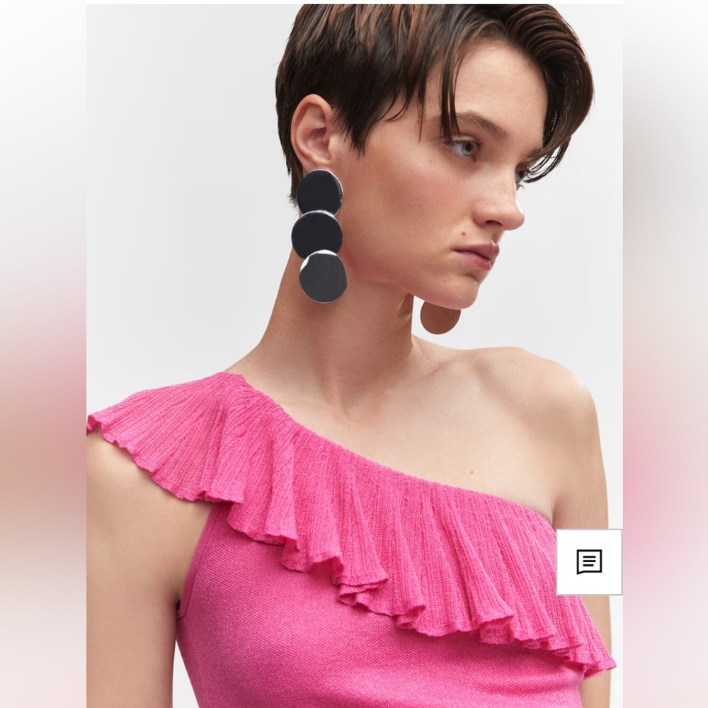 Mango Hot Pink One-Shoulder Ruffle Top - Picture 2 of 4